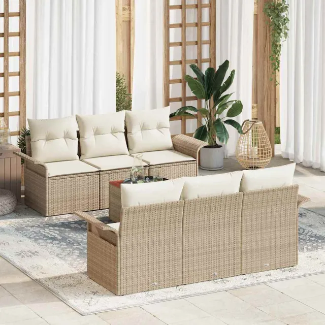 vidaXL Tuinbankenset 7 st Beige poly rattan, foto 2
