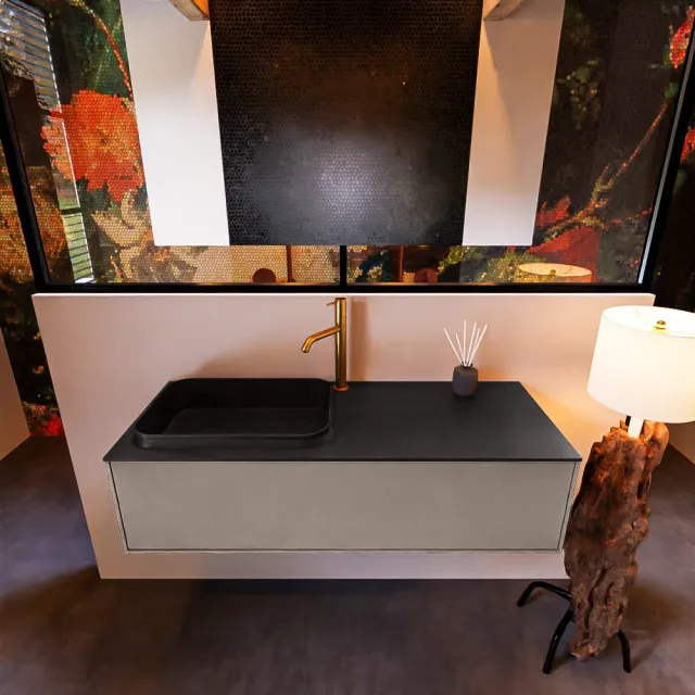 Mondiaz Badkamermeubelset Mondiaz Erin 120 cm met 1 Lade met RIDGE Wastafel Links Urban met 1 kraangat Greeploos Mat Smoke Grijs