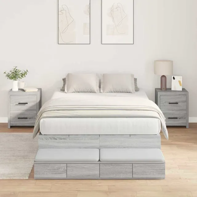 vidaXL Opbergbedframe met lade Grijs Sonoma 120 cm Bewerkt hout