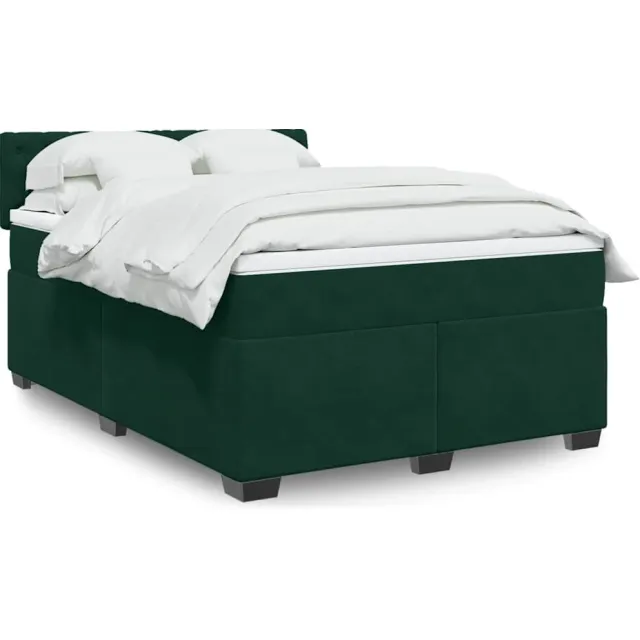 vidaXL Boxspring met matras fluweel donkergroen 140x200 cm groen