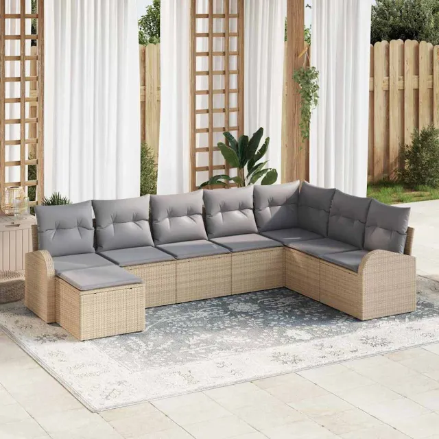 vidaXL Bankstel 8 st Beige en lichtgrijs poly rattan, foto 2