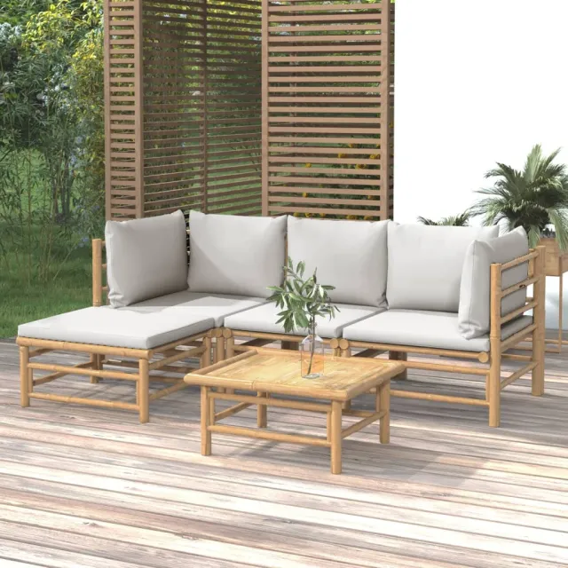 vidaXL 5-delige Loungeset met kussens bamboe lichtgrijs Bruin