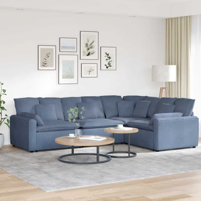 vidaXL Modulaire bank met kussens corduroy stof blauw