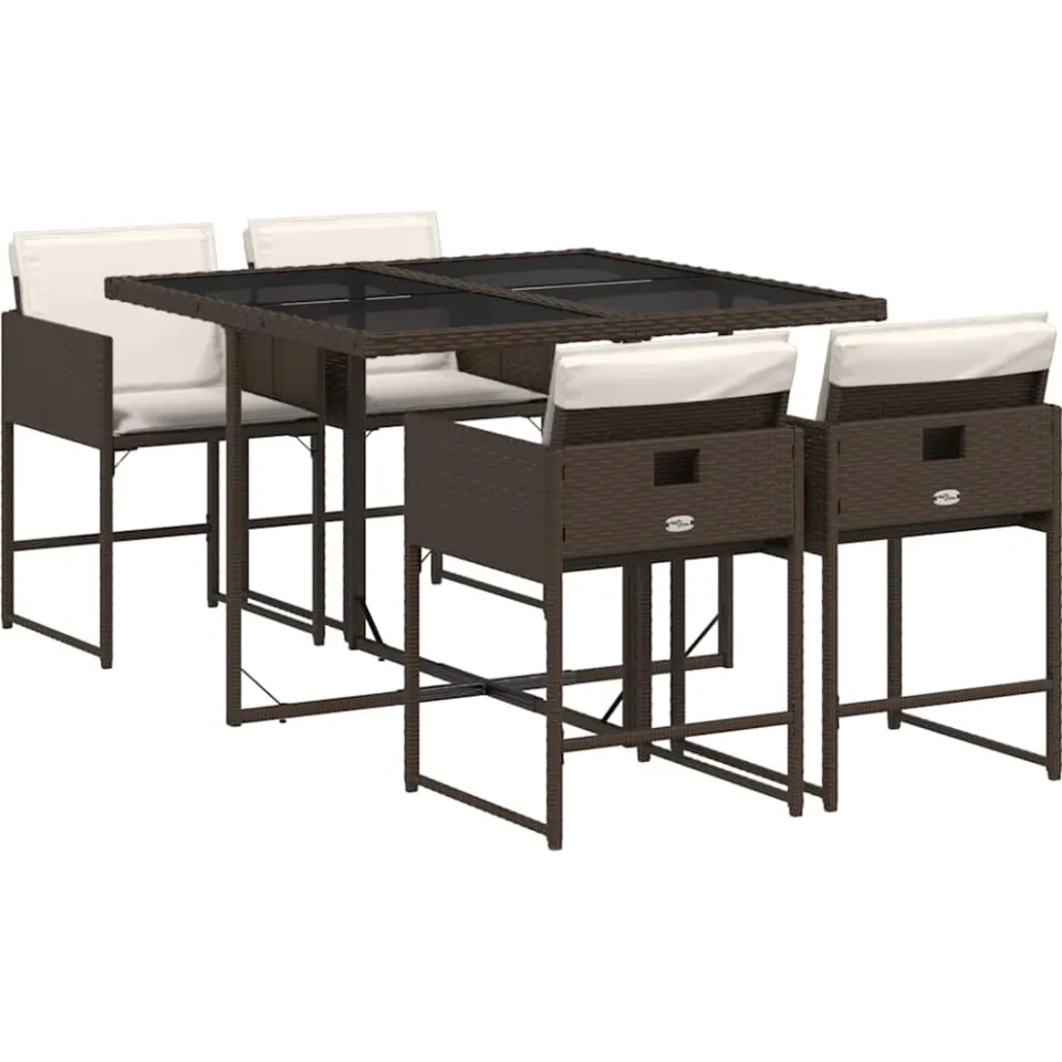 vidaXL 5-delige Tuinset met kussens poly rattan bruin, foto 3