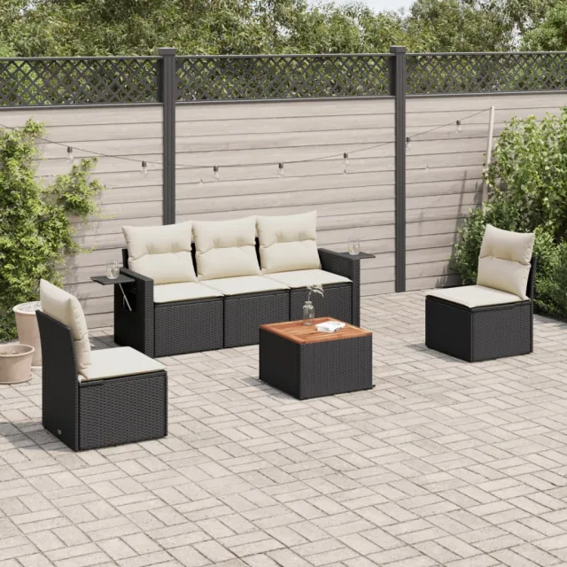 vidaXL 6-delige Loungeset met kussens poly rattan zwart, foto 2