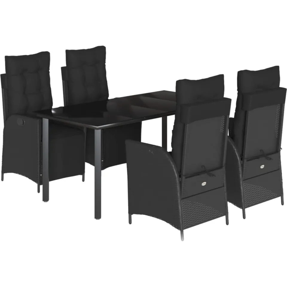 vidaXL 5-delige Tuinset met kussens poly rattan zwart, foto 3