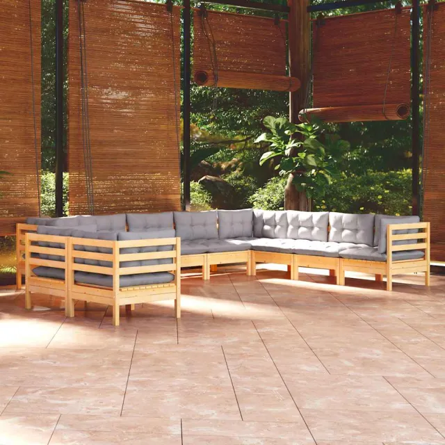 vidaXL 10-delige Loungeset met grijze kussens massief grenenhout grijs, foto 2