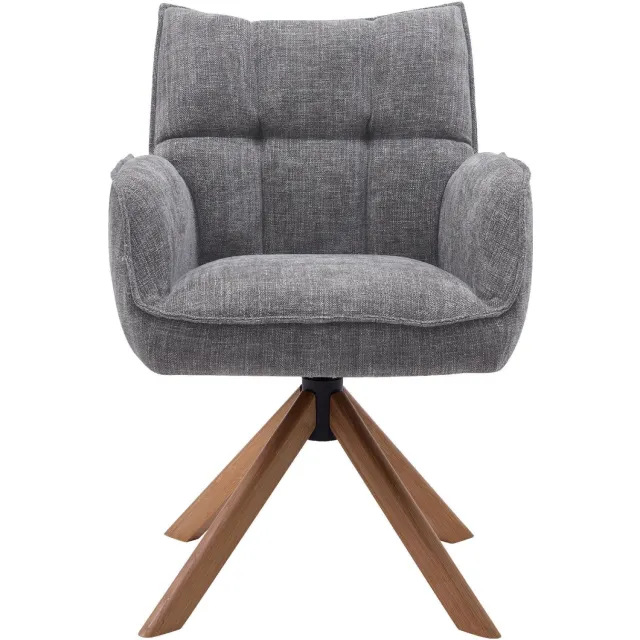 Nest of Nora Set van 2 - Nest of Nora Eetkamerstoelen Nena met armleuning draaibaar - Chenille - Eikenhouten poten - Grafiet Donkergrijs