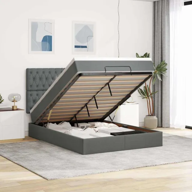 vidaXL Ottoman bed met matras 140x200cm stof donkergrijs