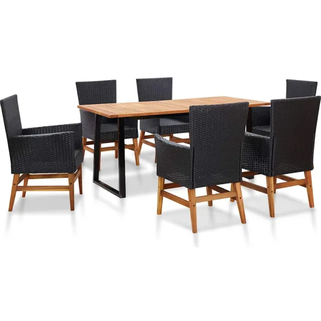 vidaXL 7-delige Tuinset poly rattan en acaciahout zwart