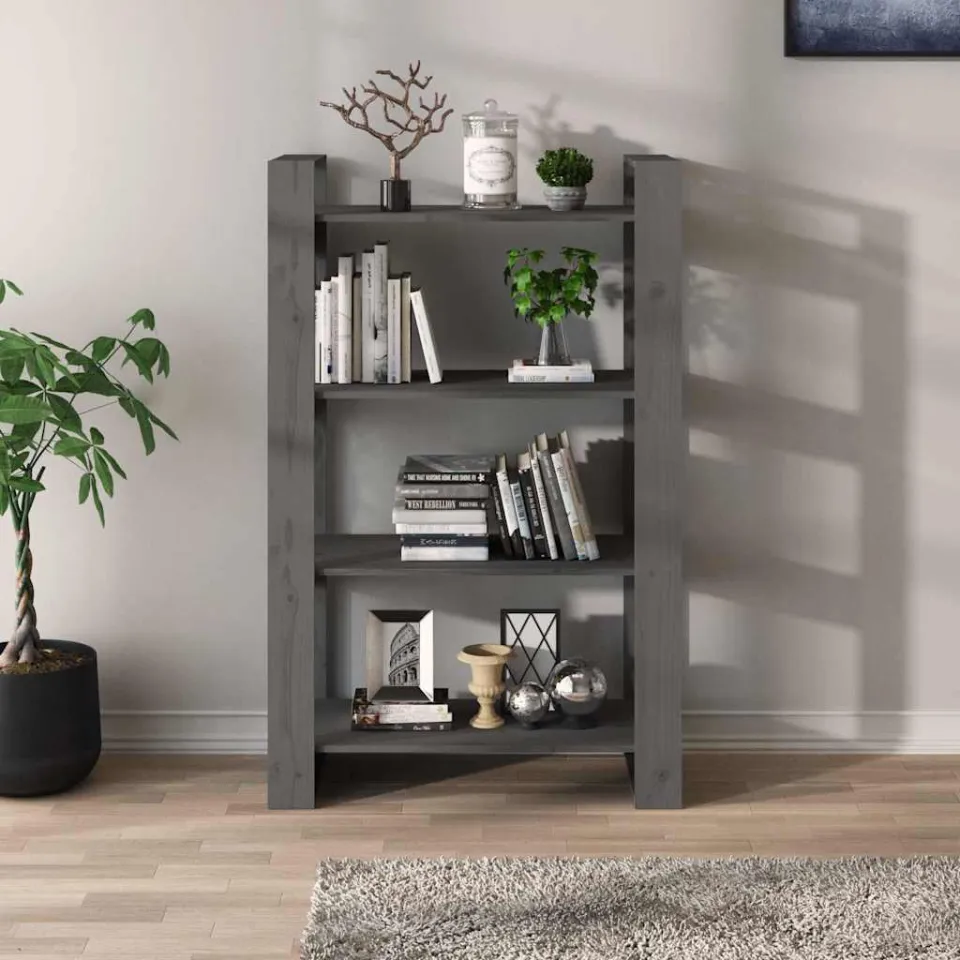 vidaXL Boekenkast/kamerscherm 80x35x125 cm massief grenenhout grijs, foto 3