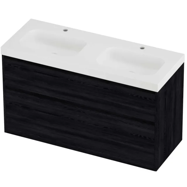 Proline Haga Badmeubelset Polystone Mezza 2 Gaten 120x46x73 cm Mat White Black Oak Eiken