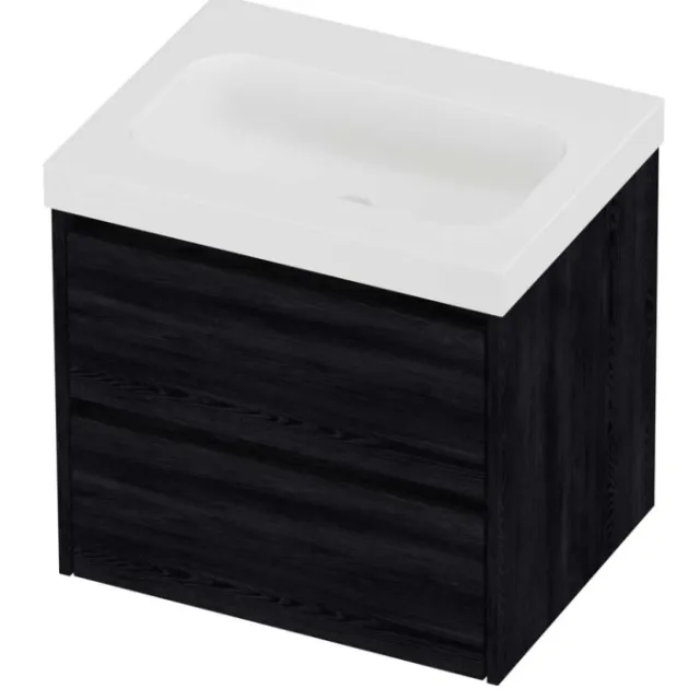 Proline Haga Badmeubelset Polystone Mezza 60x46x58 cm Mat White Black Oak Eiken