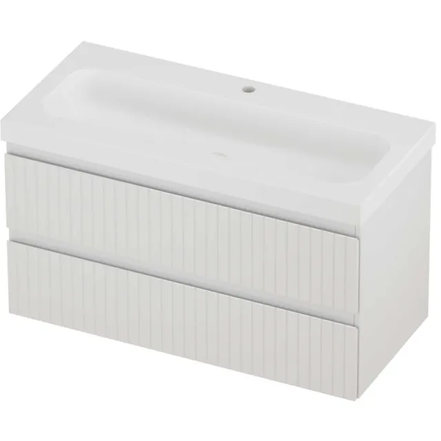 Proline Haga Badmeubelset Polystone Mezza 1 Kraangat Gefreesd 100x46x58 cm Mat White Glans Wit