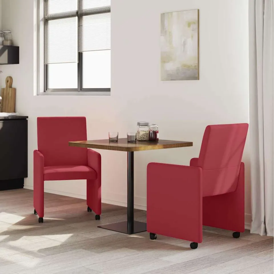 vidaXL Eetkamerstoelen met Wieltjes 2 st Kunstleer Wijnrood, foto 3