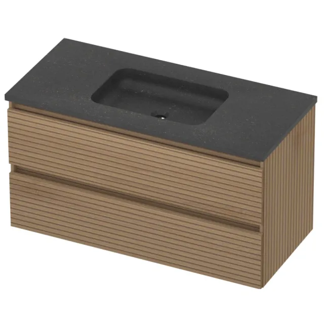 Basic-Line Rocky 46 Badmeubelset Hardsteen Zonder Kraangat 100x46x54 cm Lamello Oak Blue Stone Grijs