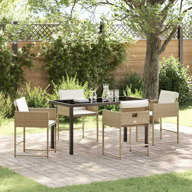 vidaXL Tuin eettafelset 5 st Beige poly rattan, foto 2