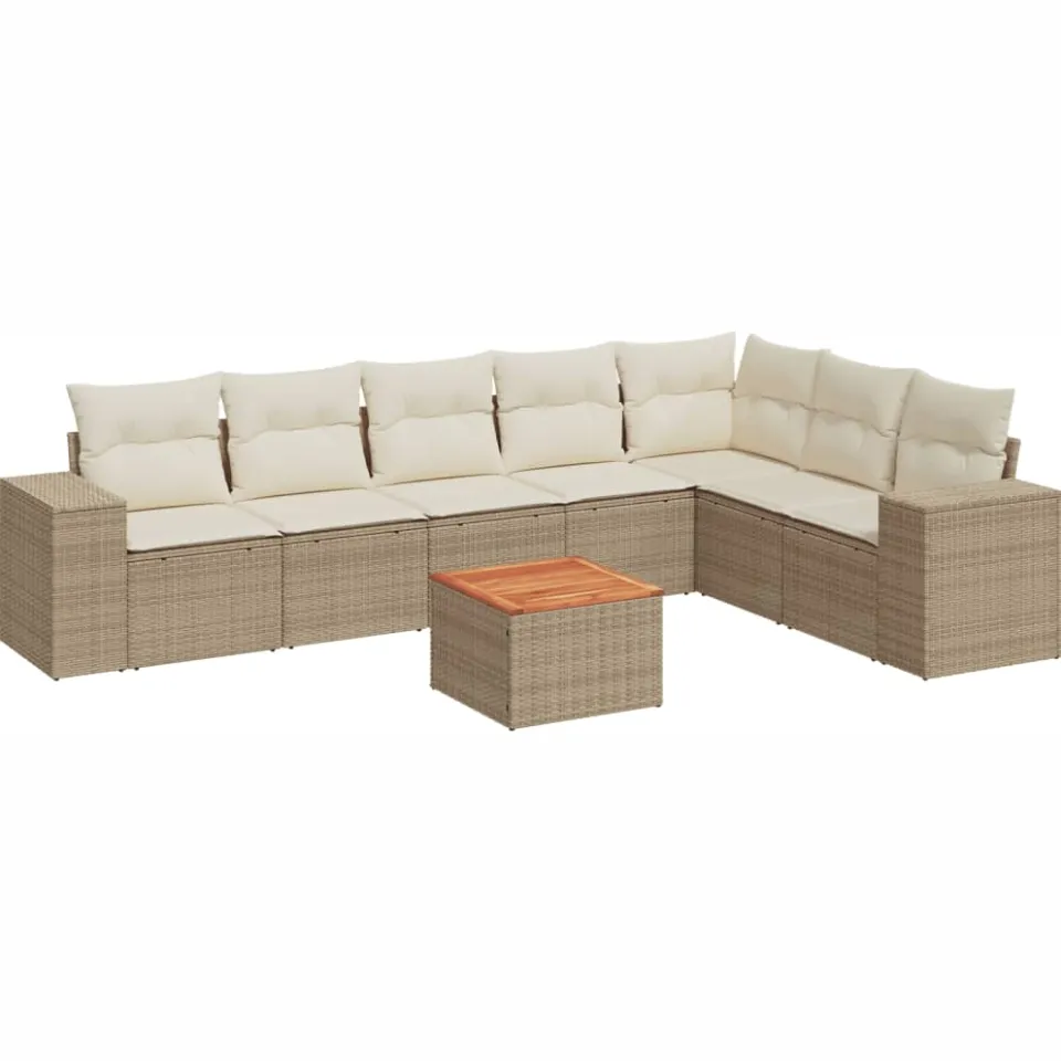 vidaXL 8-delige Loungeset met kussens poly rattan beige