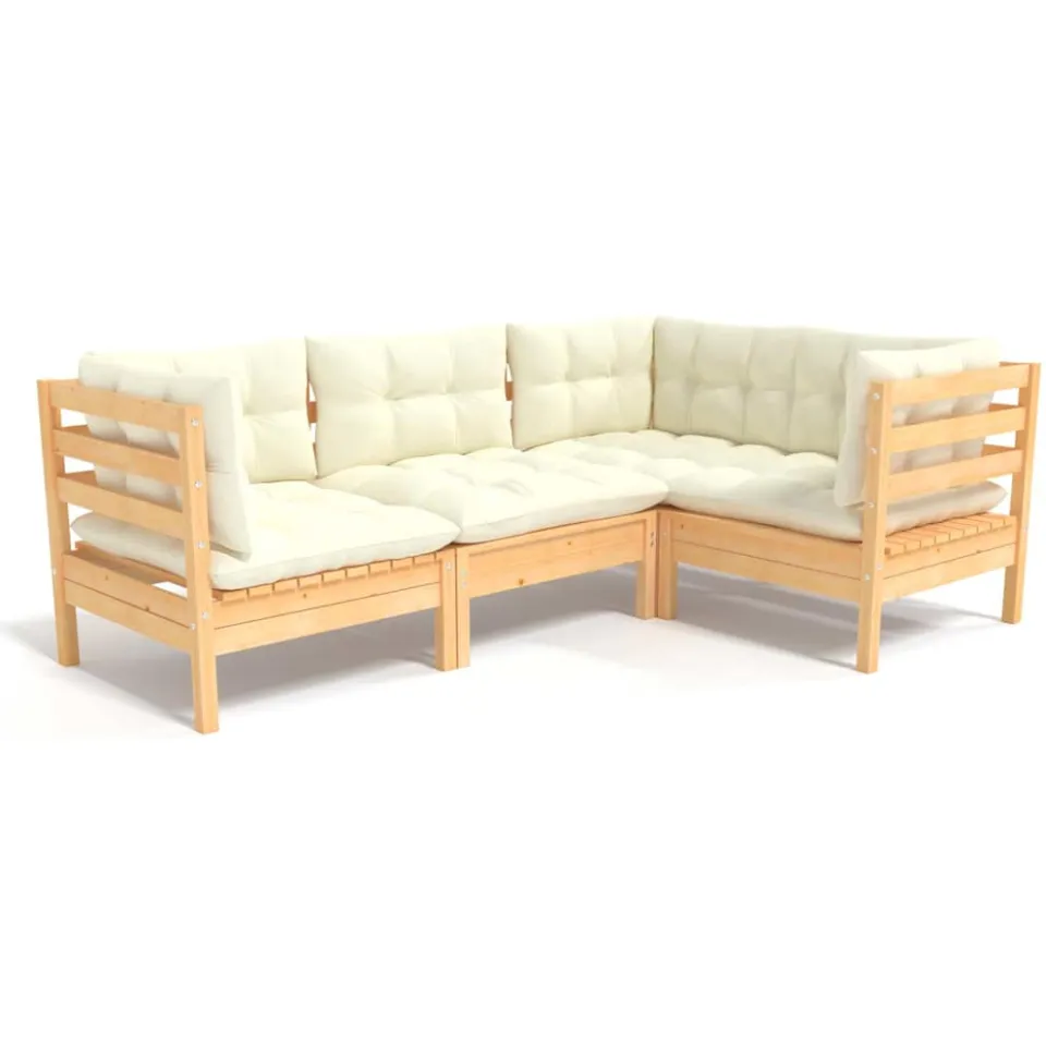 vidaXL 4-delige Loungeset met crèmekleurige kussens grenenhout