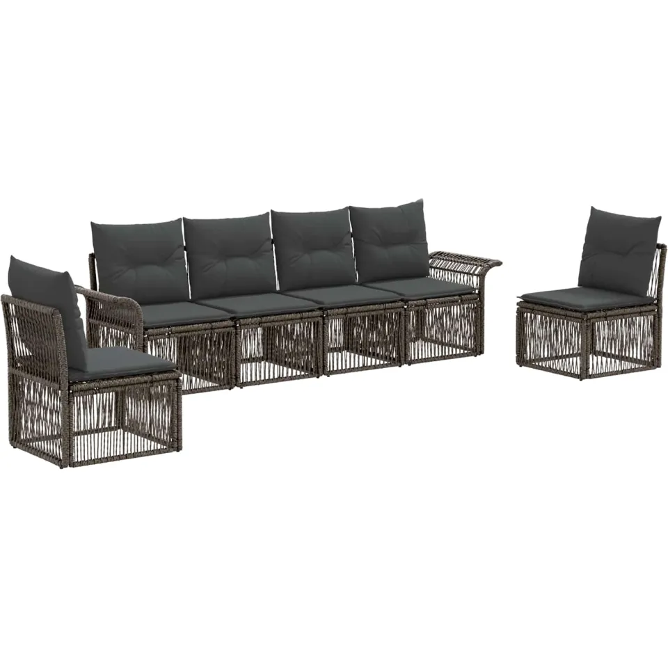 vidaXL Tuinbankenset 6 st 6-zits Grijs poly rattan, foto 3