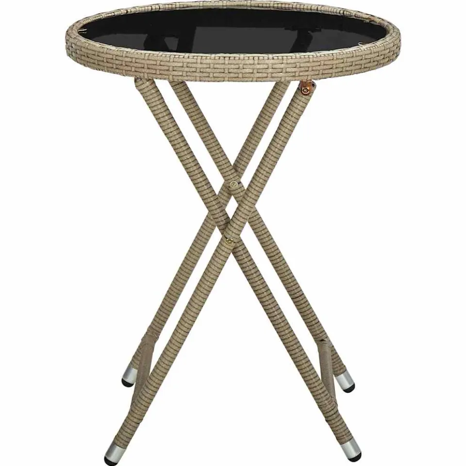 vidaXL Salontafel 60 cm poly rattan en gehard glas beige, foto 3
