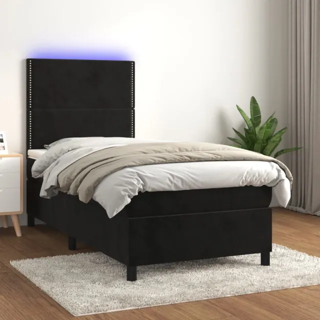 vidaXL Boxspring met matras en LED fluweel zwart 100x200 cm