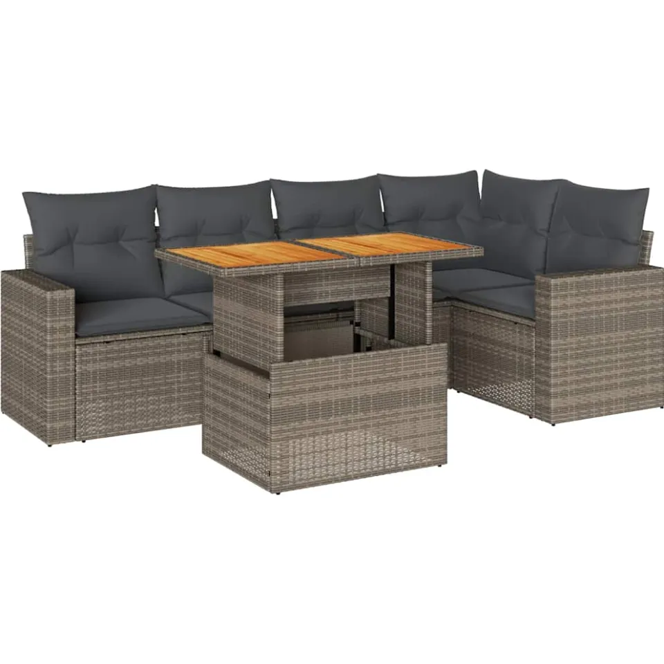 vidaXL 6-delige Loungeset met kussens poly rattan grijs, foto 3