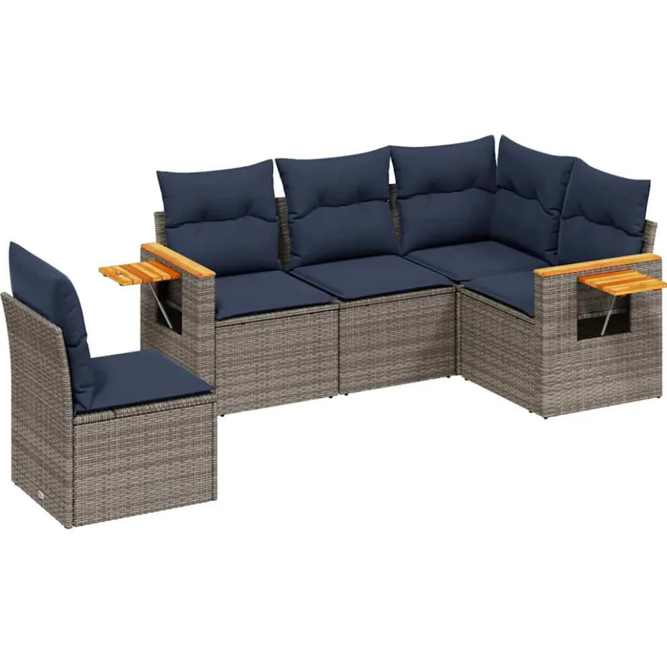 vidaXL 5-delige Loungeset met kussens poly rattan grijs, foto 3