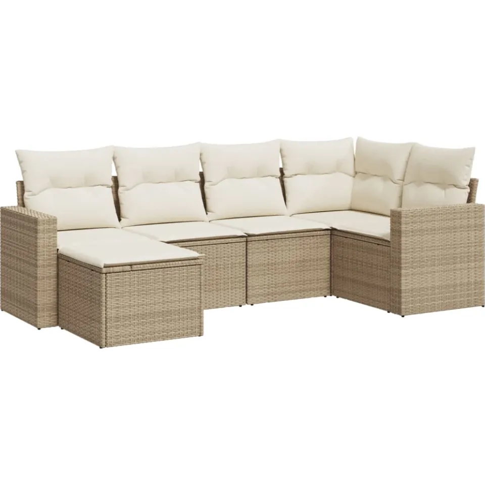 vidaXL 6-delige Loungeset met kussens poly rattan beige, foto 3