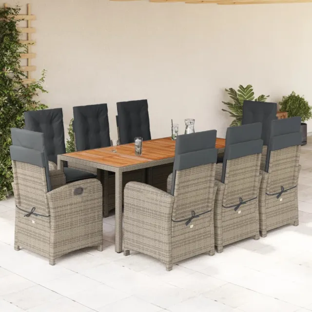 vidaXL 9-delige Tuinset met kussens poly rattan grijs, foto 2