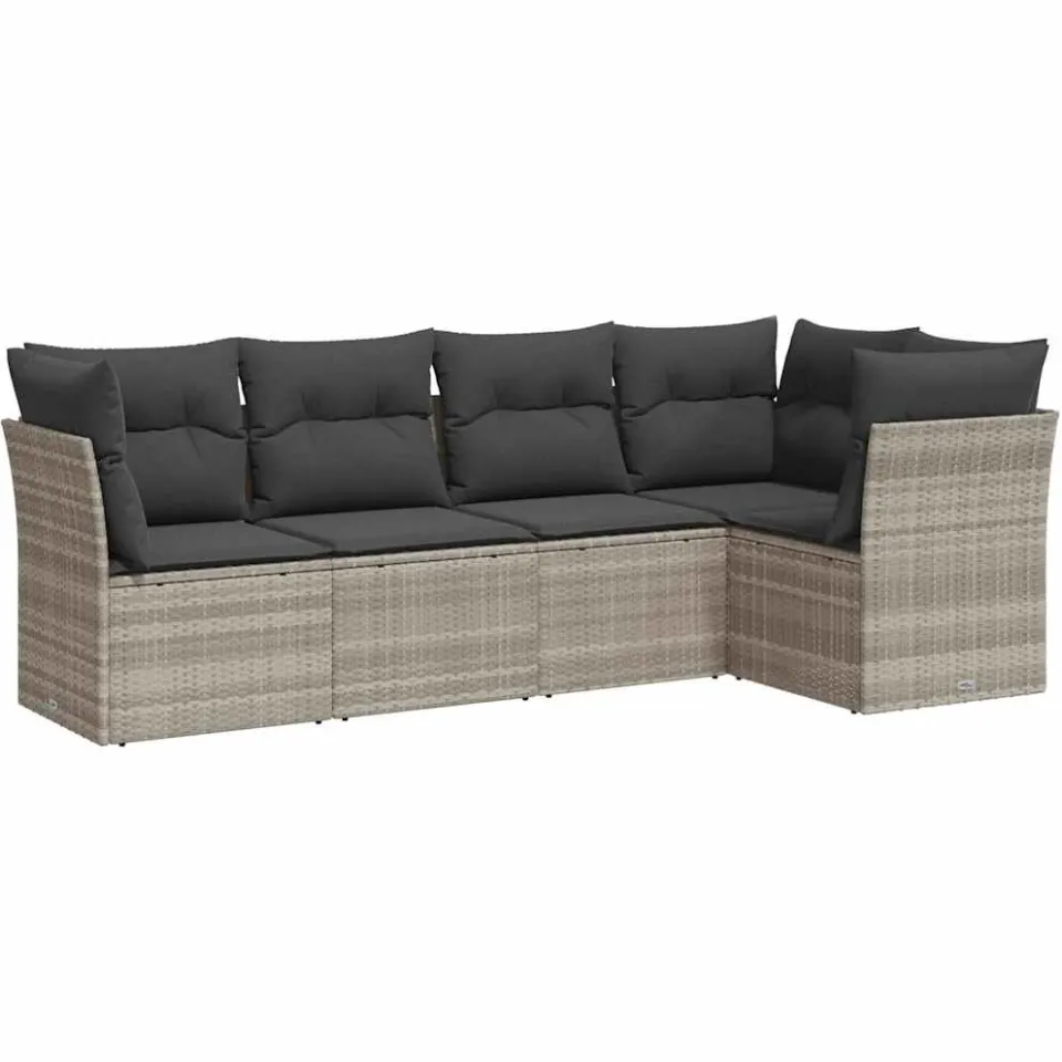 vidaXL 5-delige Loungeset met kussens poly rattan lichtgrijs grijs, foto 3