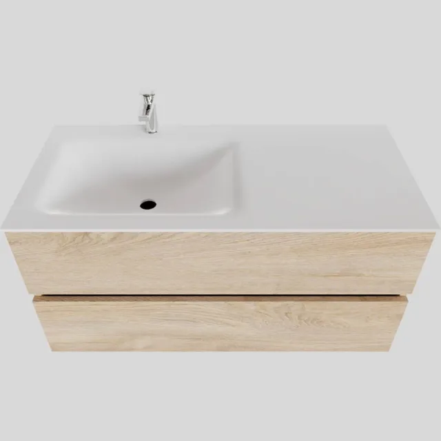 Boss & Wessing Badkamermeubel Solid Surface BWS Oslo 100x46 cm Links Wood Washed Oak (met 1 kraangat) Houtlook