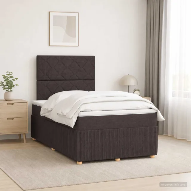vidaXL LED Boxspring Bed met Matras Donkerbruin 120 x 200 cm Stof