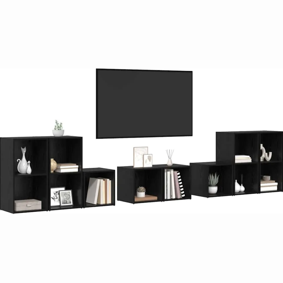 vidaXL TV-kast set 8 st 37 x 35 x 72 cm Zwart Eiken
