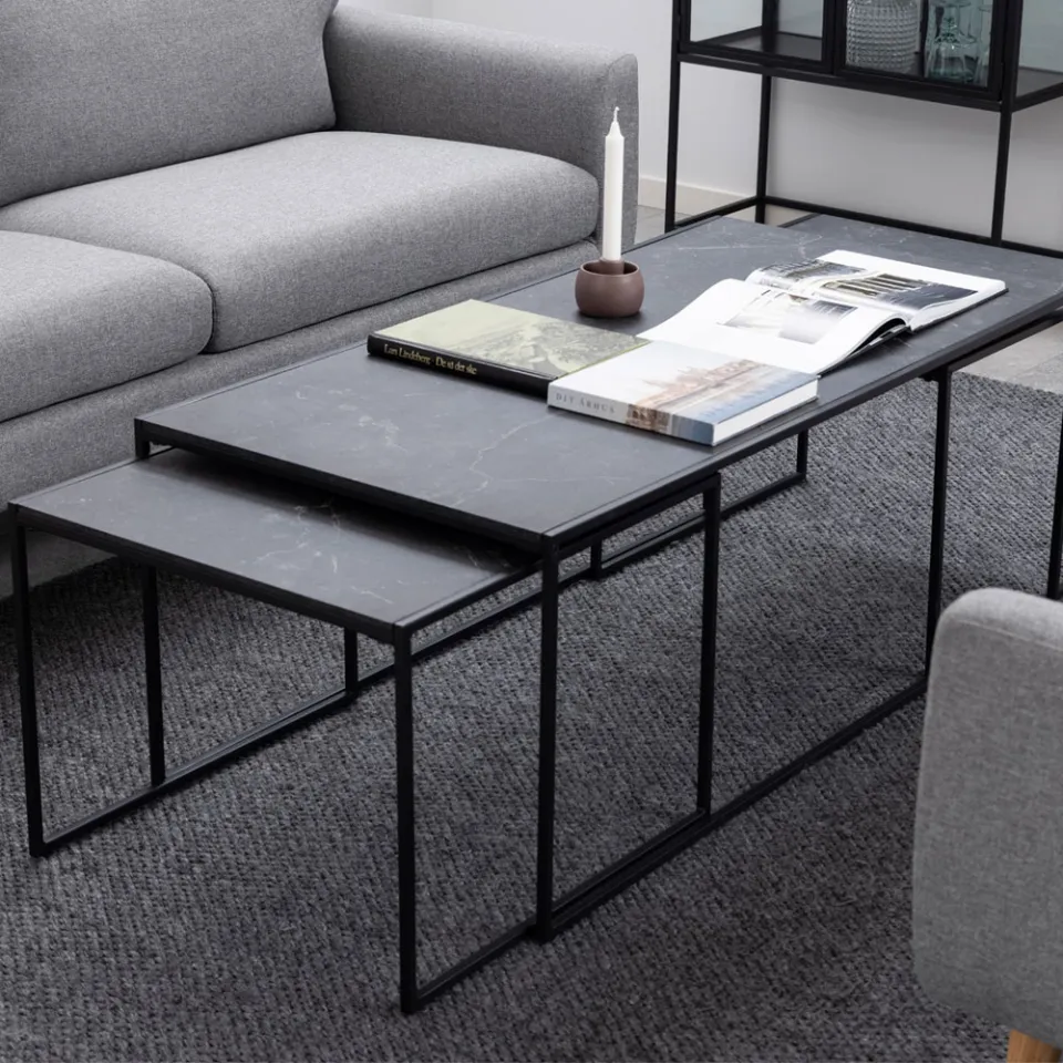 Lisomme Imke salontafel marmerlook antraciet - set van 3, foto 2
