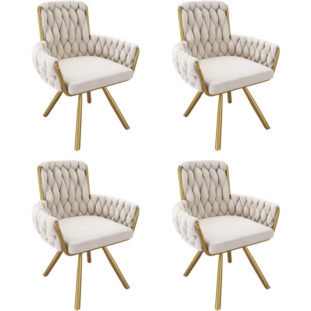 MUVANO Fluwelen eetkamerstoel beige - Eetkamerstoelen set van 4 - Luxe fluwelen draaistoel - 150kg - 360 graden draaibaar - Woonkamer - Beige