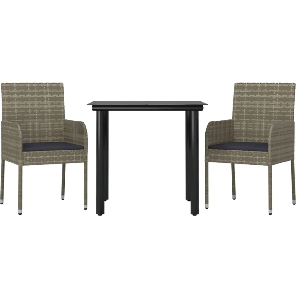 vidaXL 3-delige Tuinset met kussens poly rattan zwart en grijs