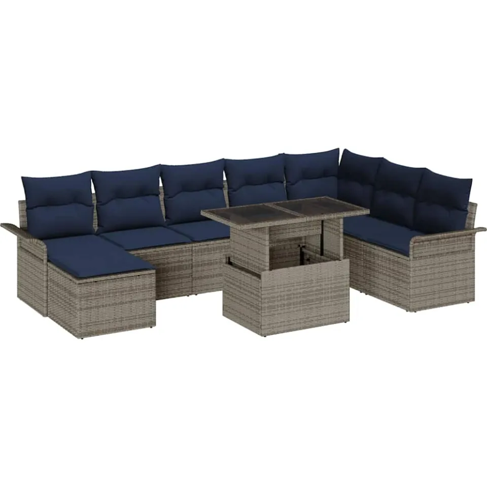 vidaXL Tuin Sofa Set 9 st Grijs [Synthetisch]: Poly Rattan