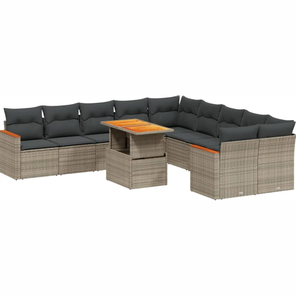 vidaXL 11-delige Loungeset met kussens poly rattan grijs