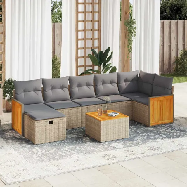 vidaXL 8-delige Loungeset met kussens poly rattan beige, foto 2