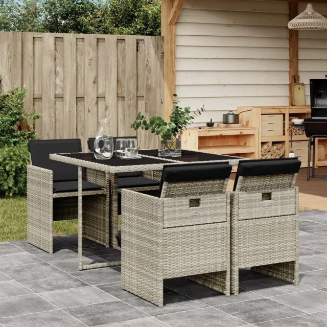vidaXL 5-delige Tuinset met kussens poly rattan lichtgrijs grijs, foto 2