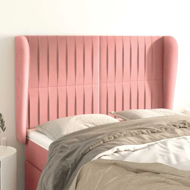 vidaXL Hoofdbord met randen 147x23x118/128 cm fluweel roze