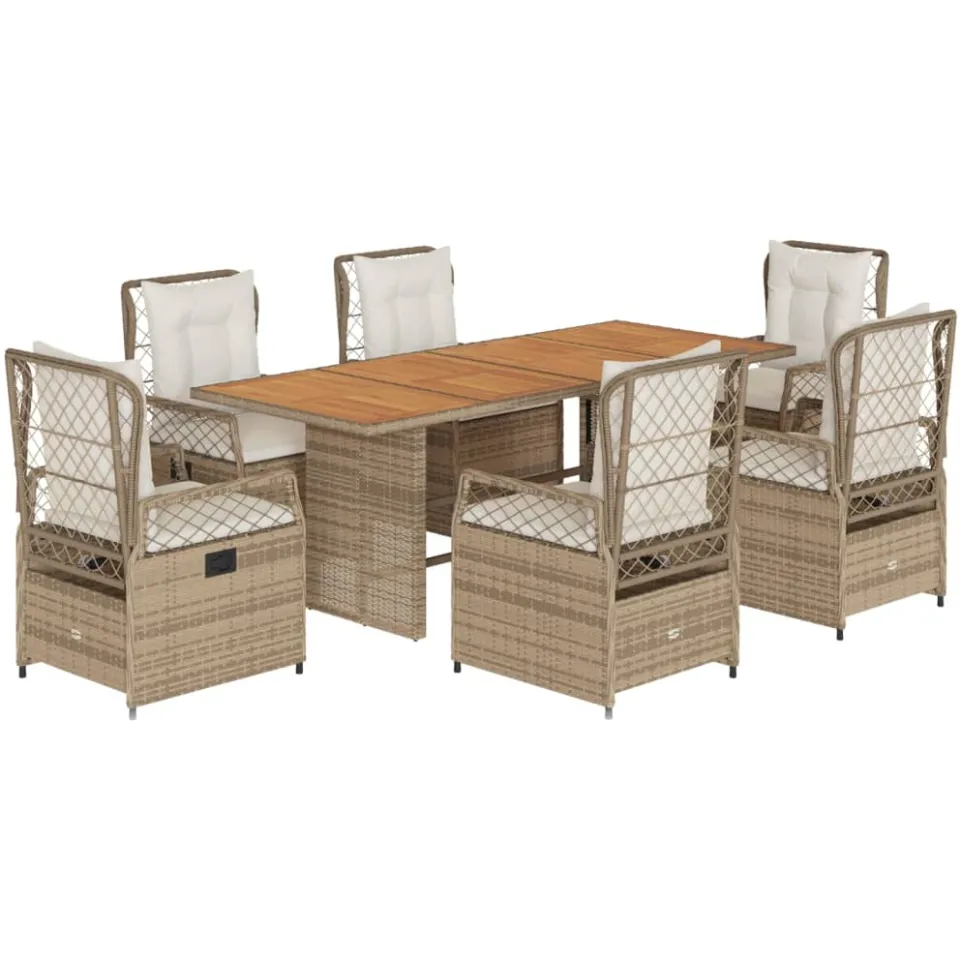 vidaXL 7-delige Tuinset met kussens poly rattan beige, foto 3