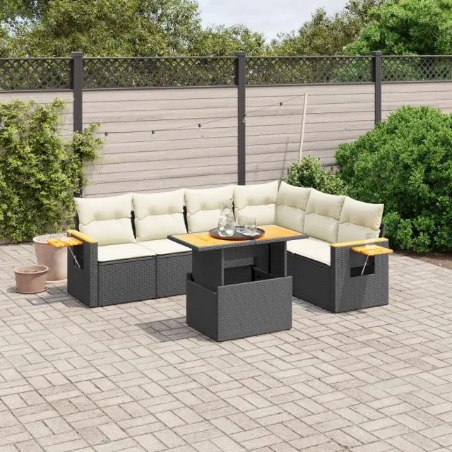 vidaXL 7-delige Loungeset met kussens poly rattan zwart, foto 2