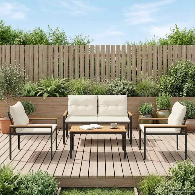 vidaXL tuinmeubelset 4 st 4-zits Crèmewit poly rattan, foto 2