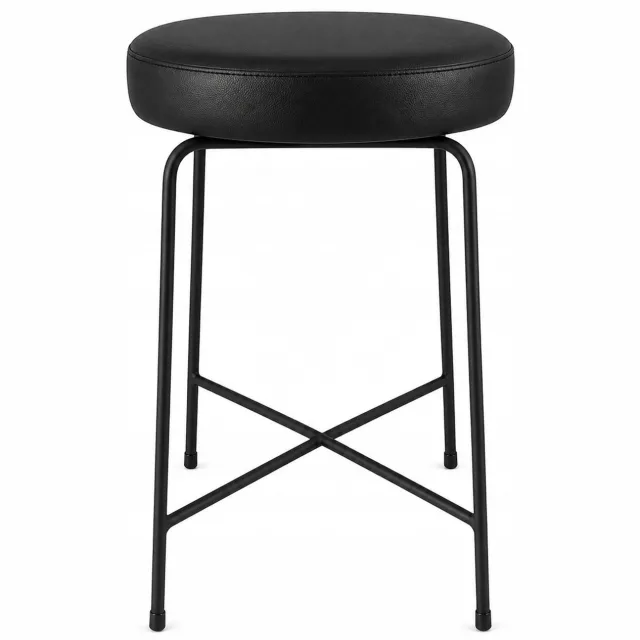 Bias Lage Hocker BOBI - Zwart Kunstleer & Metaal