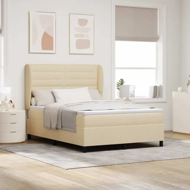 vidaXL Boxspring bed met matras met hoofdeinde Crème 140 x 190 cm Stof