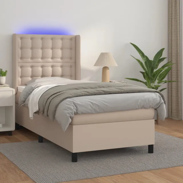 vidaXL Boxspring met matras en LED kunstleer cappuccinokleur 90x190 cm bruin