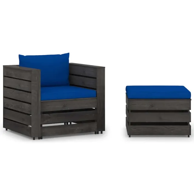 vidaXL 2-delige Loungeset met kussens grijs geïmpregneerd hout Blauw