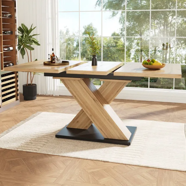 Sweiko Eettafel - Uitschuifbaar - 119-158.5 x 80 cm - Natuurlijke houtnerf + Zwart